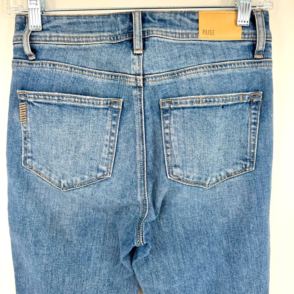 PAIGE Denim Colette Crop Flare Twisted Panel Raw Hem Jeans Size 24 - Picture 10 of 13